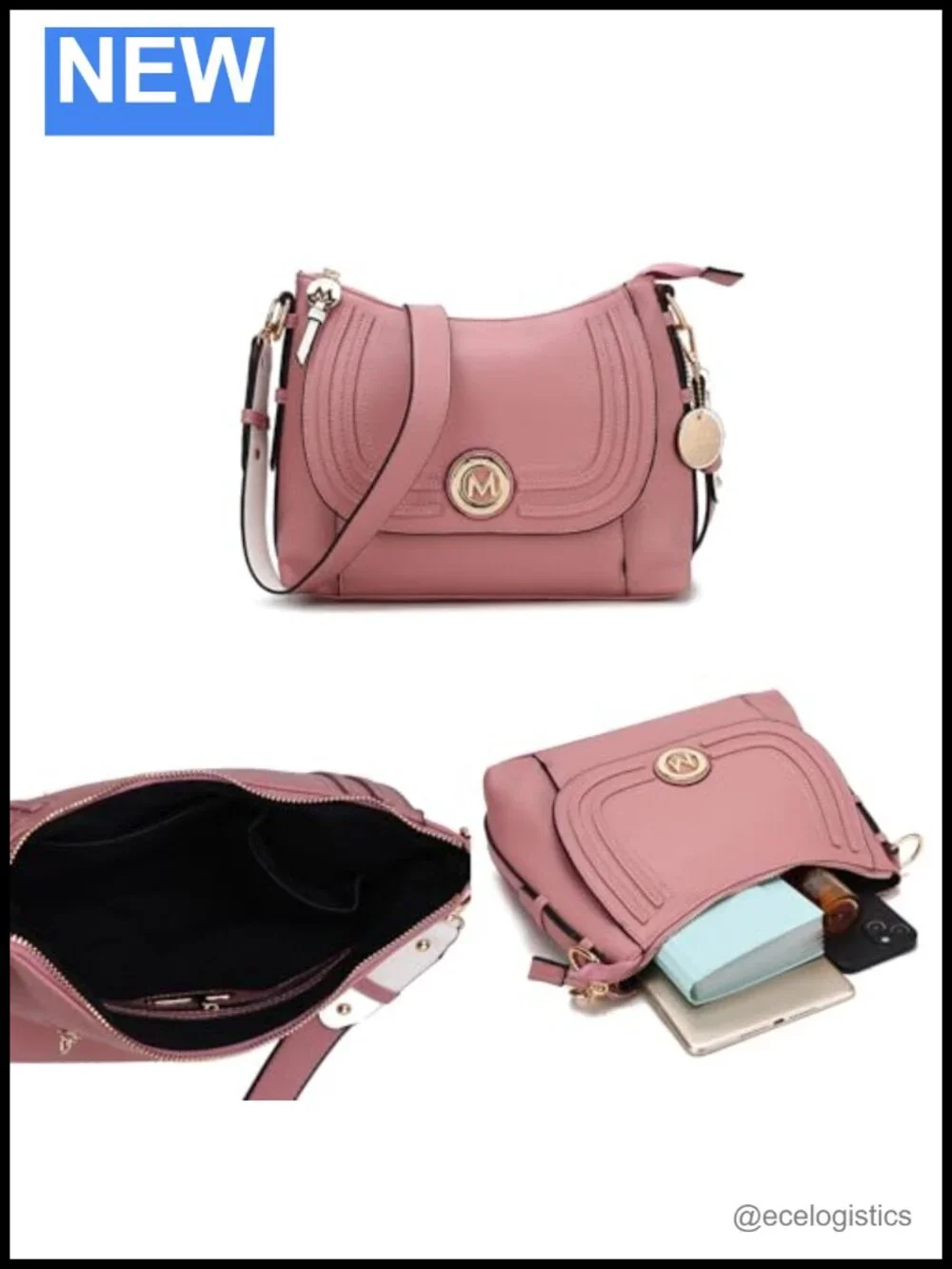 Vegan Leather Messenger Bag for Women, Large Crossbody Purse with Multiple